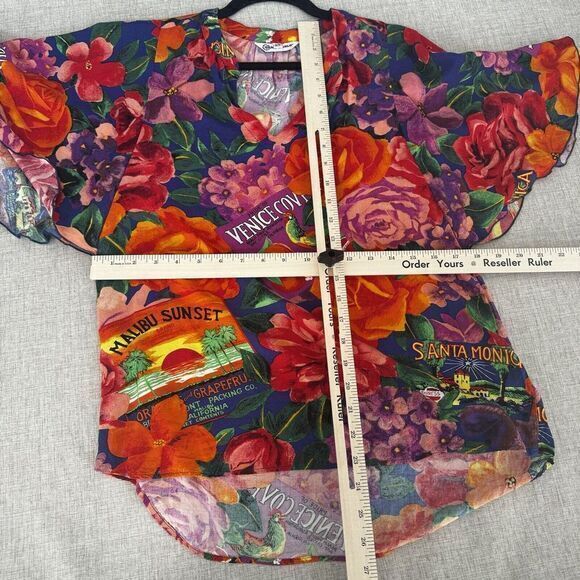 Jams World‎ Santa Monica Rayon Short Sleeve Butterfly Sleeve Blouse Hawaiian XS - Picture 7 of 11